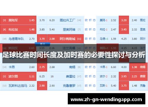 足球比赛时间长度及加时赛的必要性探讨与分析 足球比赛时间长度及加时赛的必要性探讨与分析