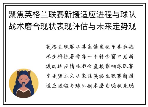 聚焦英格兰联赛新援适应进程与球队战术磨合现状表现评估与未来走势观察